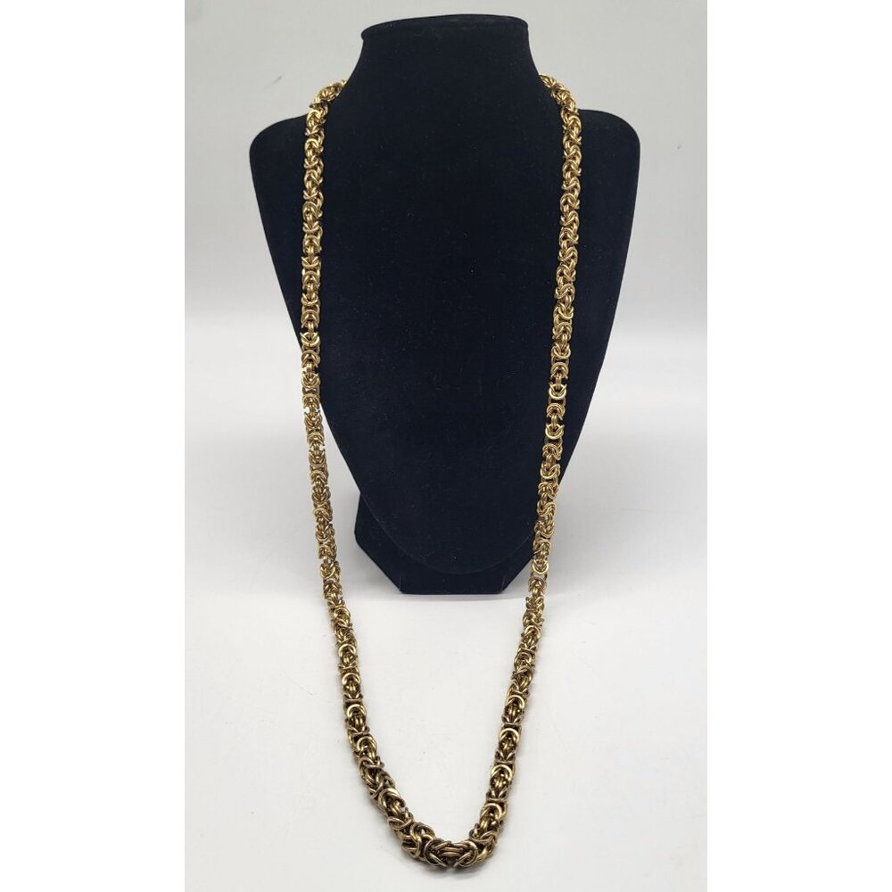 VTG Anne Klein Byzantine Spiral Weave Link Long Gold Tone Chain Necklace